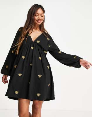 ASOS hotsell DESIGN Black V-Front Smock Mini Dress