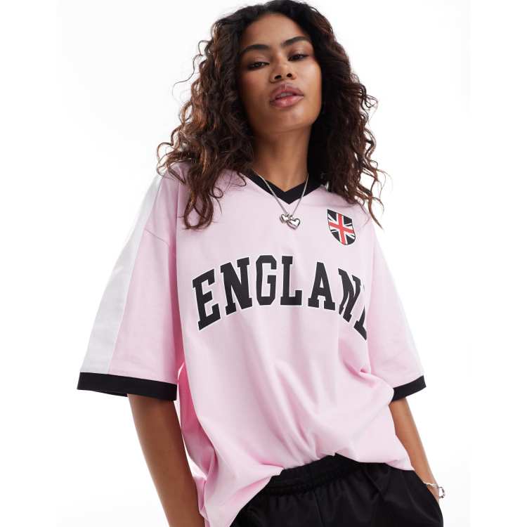 ASOS DESIGN v neck oversized t-shirt with england football graphic
