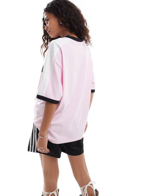 ASOS DESIGN v neck oversized t-shirt with england soccer graphic in pink, 2 of 4