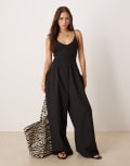 [ASOS DESIGN] ASOS DESIGN V neck poly crinkle dropped waist jumpsuit in black 12 BLACK