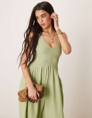 Asos Design V-neck Poly Crinkle Dropped Waist Jumpsuit