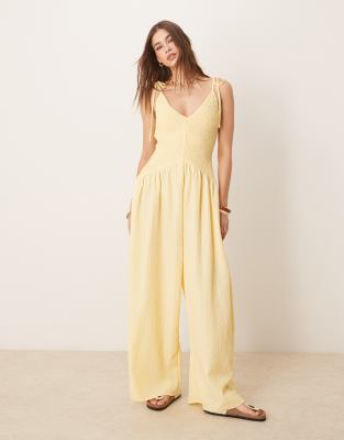 Asos Design V-neck Poly Crinkle Dropped Waist Jumpsuit