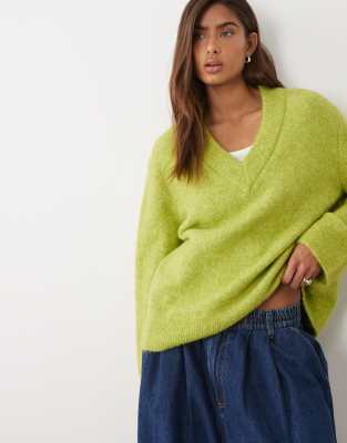 Asos Design V Neck Relaxed Sweater In Green
