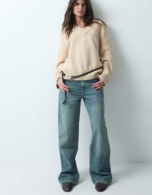 Asos Design V-neck Relaxed Sweater In Neutral