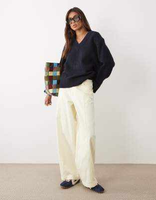 Asos Design V-neck Relaxed Sweater In Blue