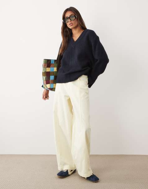 ASOS DESIGN v-neck relaxed sweater in navy - view 1