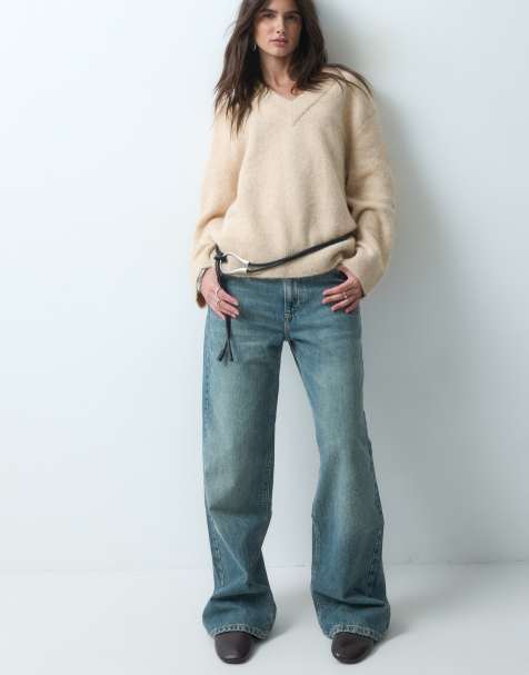 ASOS DESIGN V-neck relaxed sweater in oatmeal - view 1