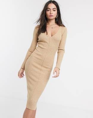 beige knit midi dress