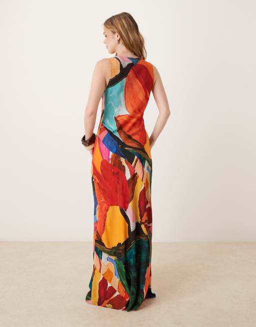 ASOS DESIGN v neck ruched tie midi dress in floral abstract print, 2 of 4