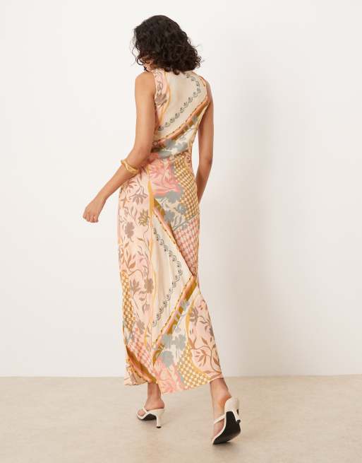 ASOS DESIGN v neck ruched tie midi dress in floral postcard print, 4 of 4