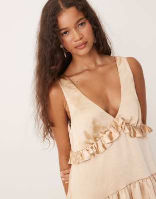 Asos Design V-neck Ruffle Mini Smock Dress In Multi