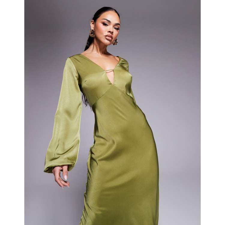 olive green cocktail dress with sleeves Olive Green Gold Zipper Long Sleeve Jacket Dress