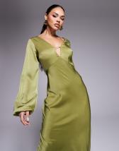 Topshop lace insert grown on shoulder midi dress in lime