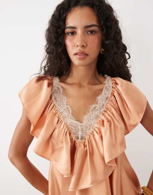 asos mini dress DESIGN devore cap sleeve in black making it perfect for special occasions ASOS DESIGN v neck satin