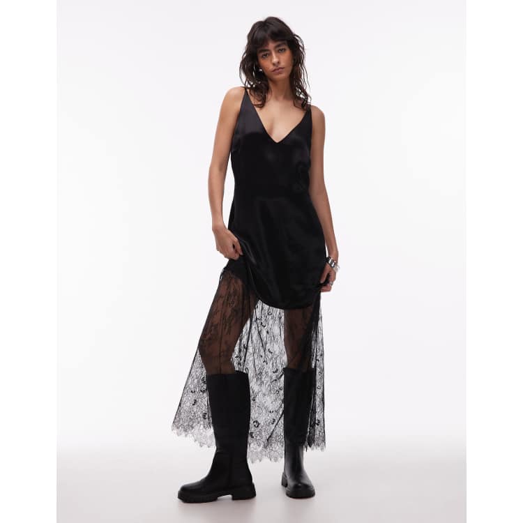 black lace full skirt dress Black Long Sleeve Lace Rococo Baroque Vintage Dress