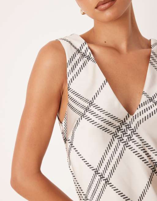 ASOS DESIGN v-neck satin slip midi dress in white and black check, 4 of 4