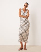 Motel lavisha plaid midi dress in green and yellow