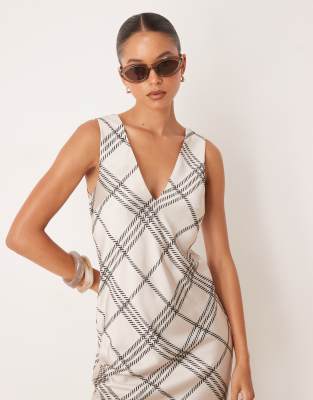 Asos Design V-neck Satin Slip Midi Dress In White