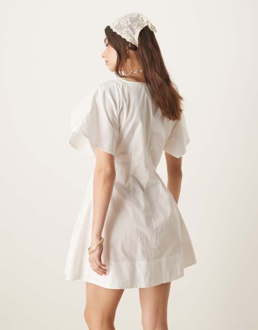 ASOS DESIGN V-neck short sleeve mini dress with narrow pintucks in white, 3 of 4