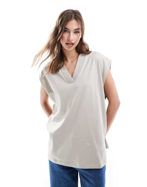 ASOS DESIGN v neck sleeveless sweatshirt in grey - view 1