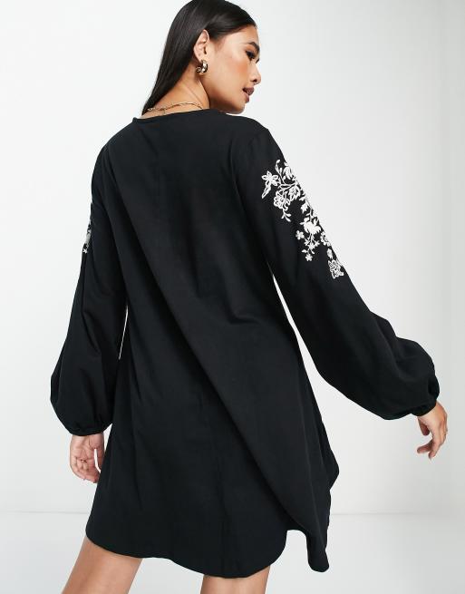 Black white embroidered store dress