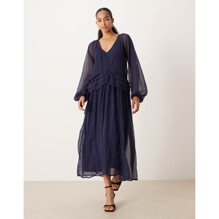 asos smock dress midi ASOS DESIGN Curve midi smock dress with shirred cuffs in black based multi  floral print