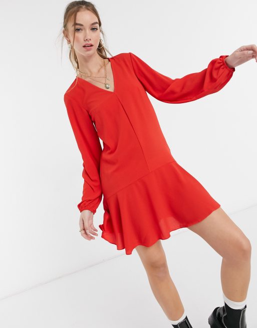 ASOS DESIGN v-neck smock mini dress in red | ASOS