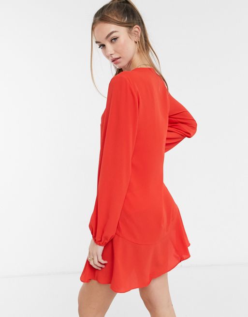 ASOS DESIGN v-neck smock mini dress in red | ASOS