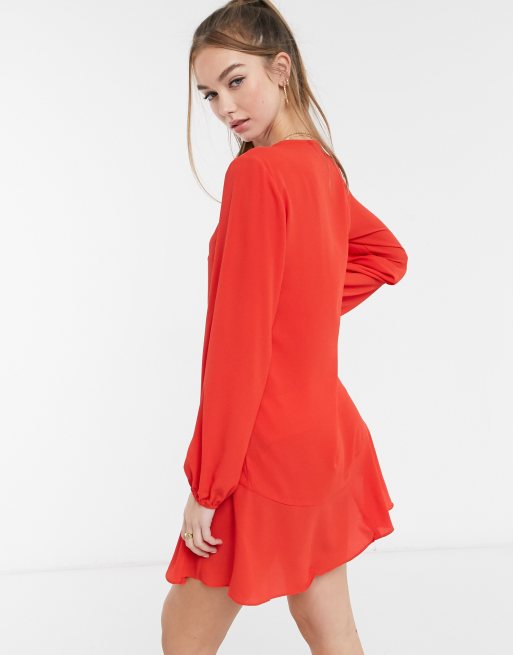 ASOS DESIGN v-neck smock mini dress in red | ASOS