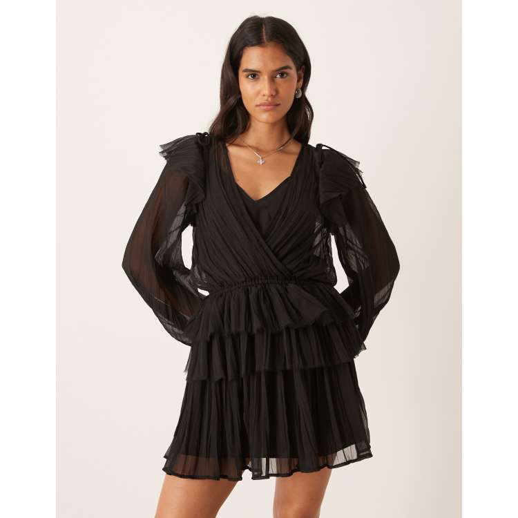 asos black smock dress DESIGN v neck mini with ruffles in Size:5-6Y Made from a soft Neu Custom Snow White Baby