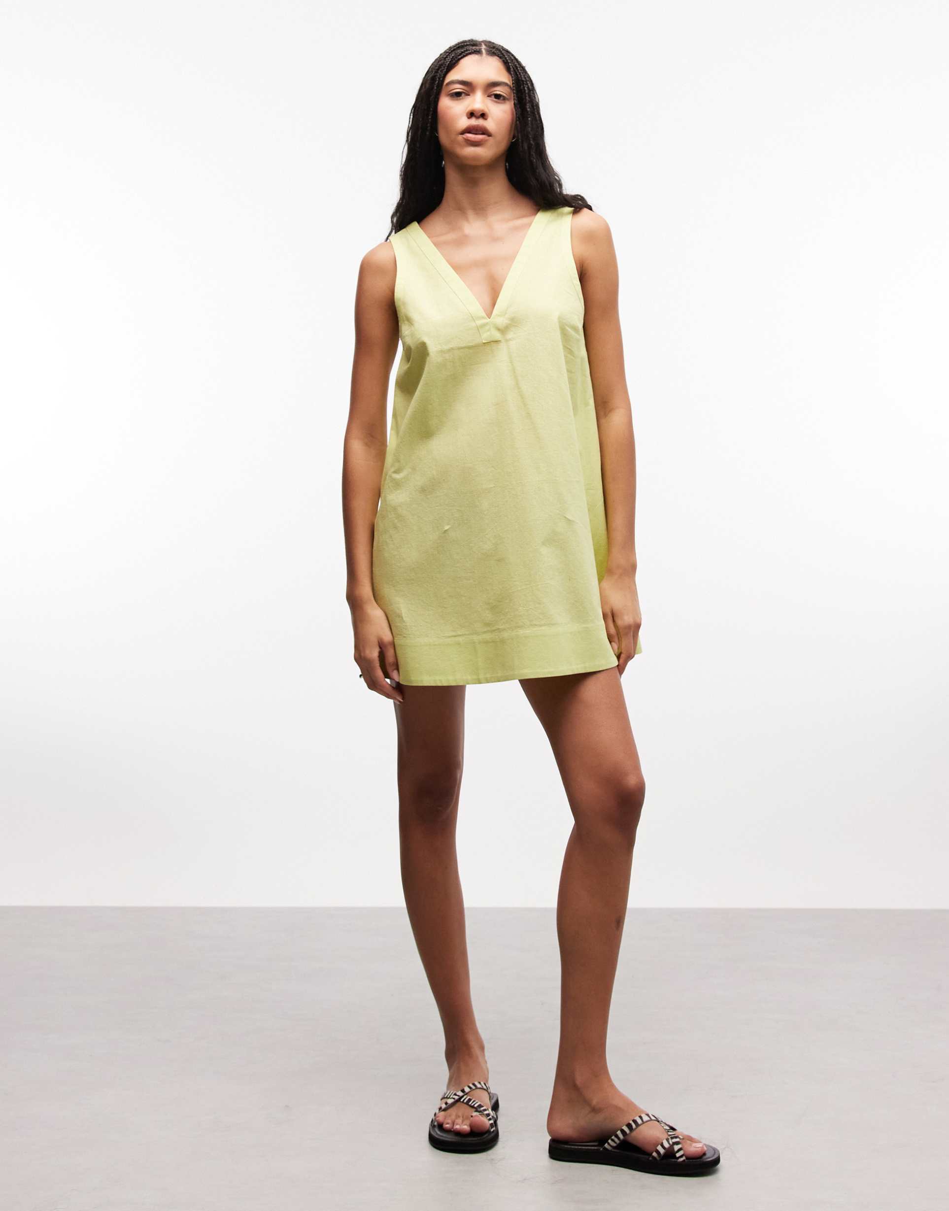 asos design v neck smock mini sundress in lime