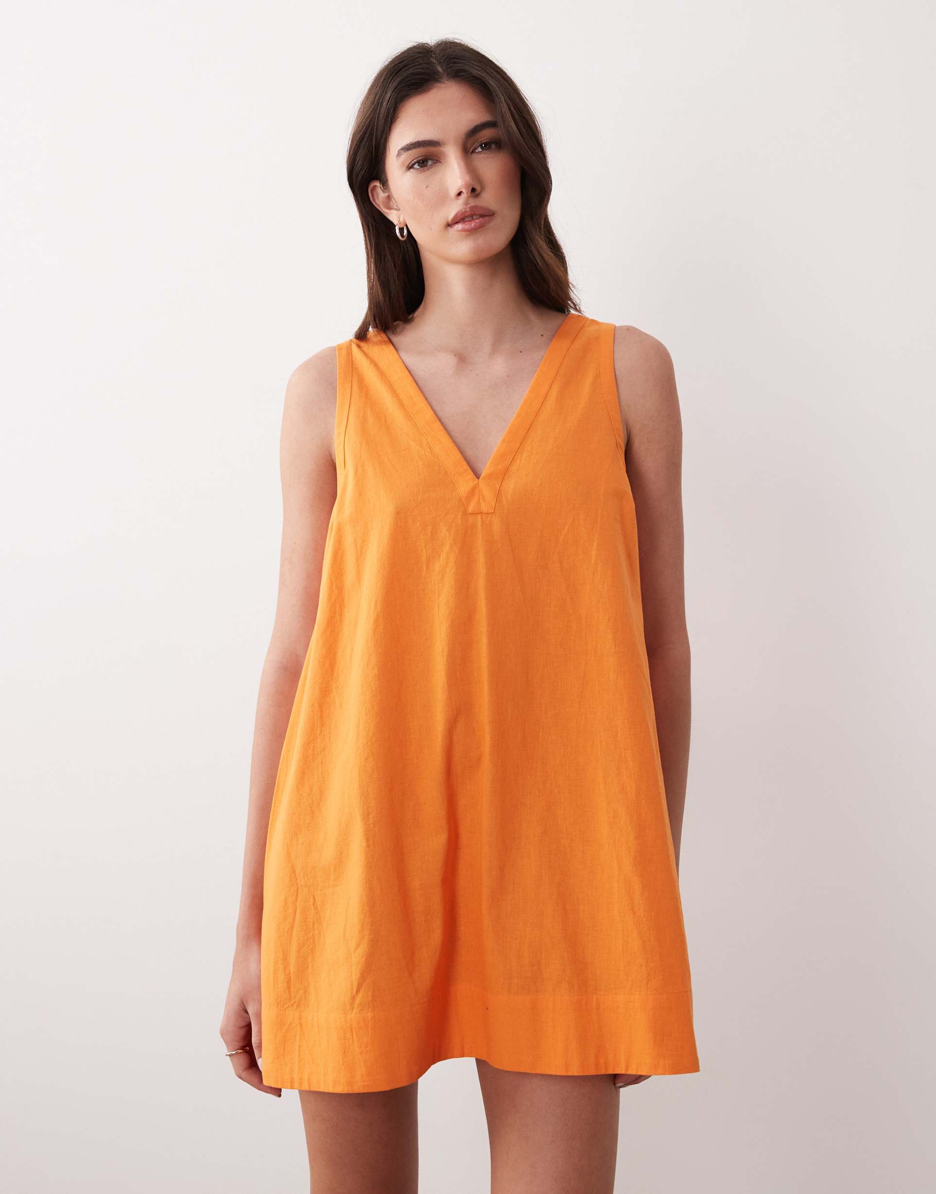 asos design v neck smock mini sundress in orange