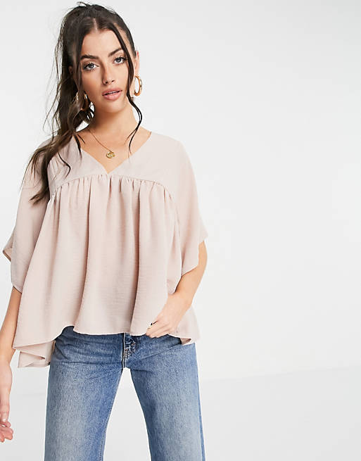  Shirts & Blouses/v neck smock tee in washed pink 