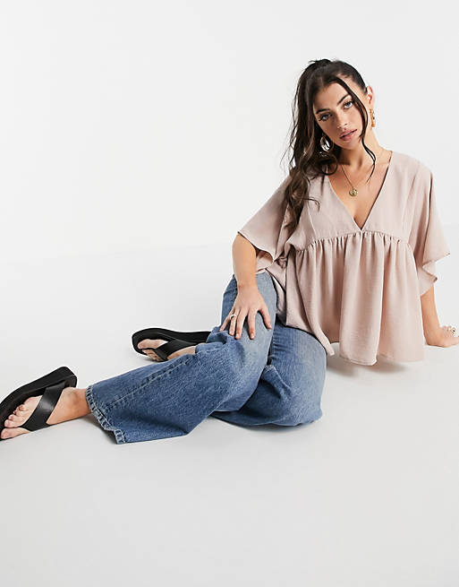  Shirts & Blouses/v neck smock tee in washed pink 
