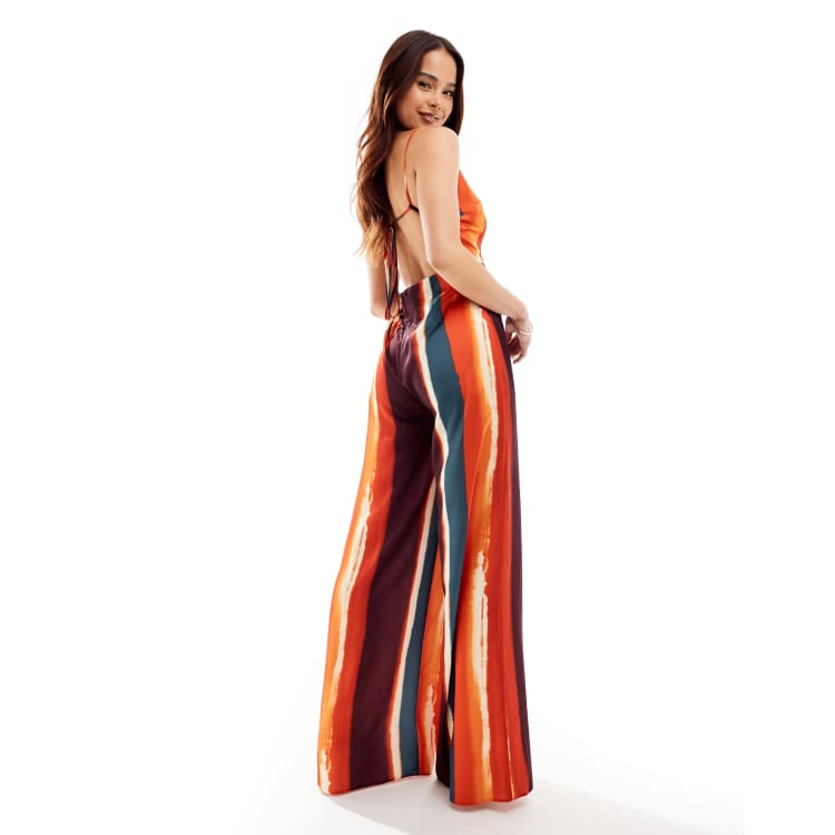 ASOS DESIGN v neck strappy jumpsuit in stripe ASOS