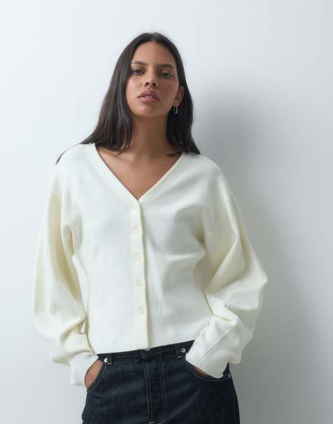 ASOS DESIGN v neck structured cardigan in cream - view 1