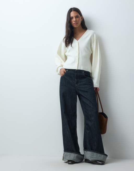ASOS DESIGN v neck structured cardigan in cream, 2 of 4
