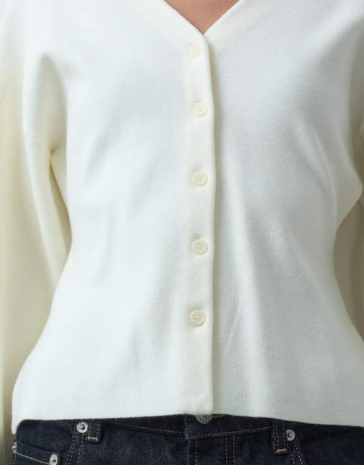 ASOS DESIGN v neck structured cardigan in cream, 4 of 4