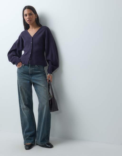 ASOS DESIGN v neck structured cardigan in navy, 2 of 4