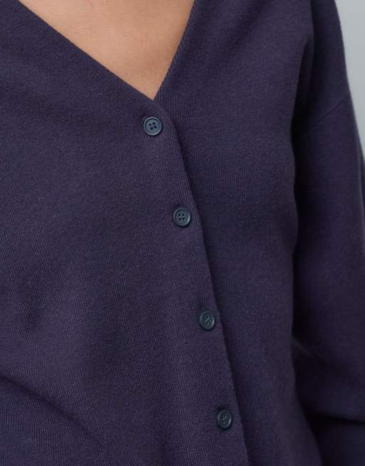 ASOS DESIGN v neck structured cardigan in navy, 3 of 4