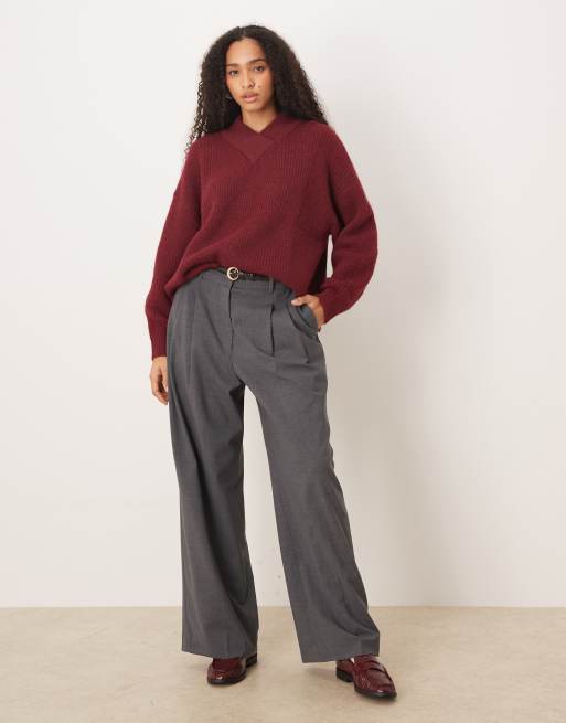 ASOS DESIGN v-neck sweater in burgundy