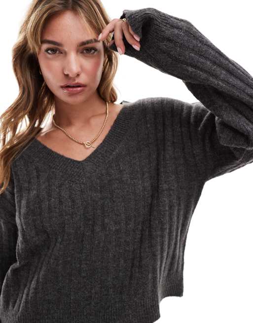 トップス RIM.ARK V-neck big knit PO charcoal Charcoal Grey Cashmere V-neck Jumper – Turnbull & Asser