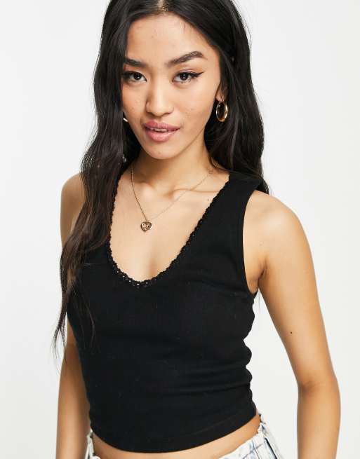 ASOS DESIGN lace tank top in black