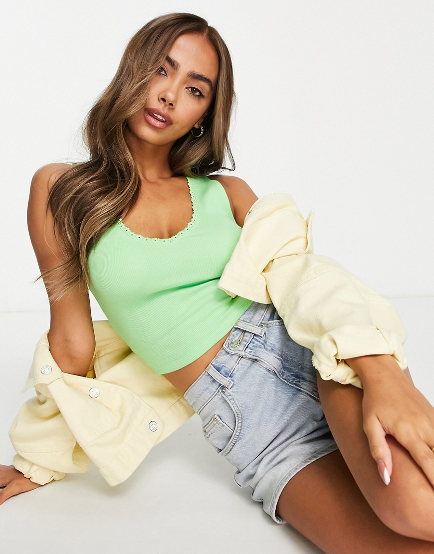 ASOS DESIGN v neck tank top with lace trim in green