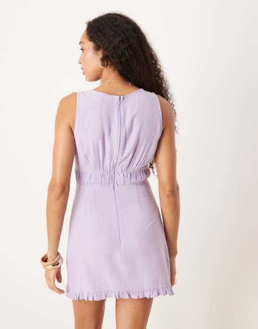 ASOS DESIGN v neck tie front mini dress in lilac, 4 of 4