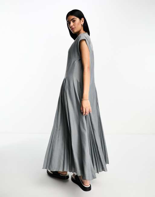 Asos grey pleated clearance dress