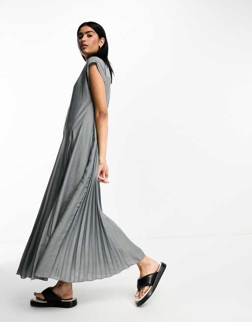 Asos grey 2024 pleated dress