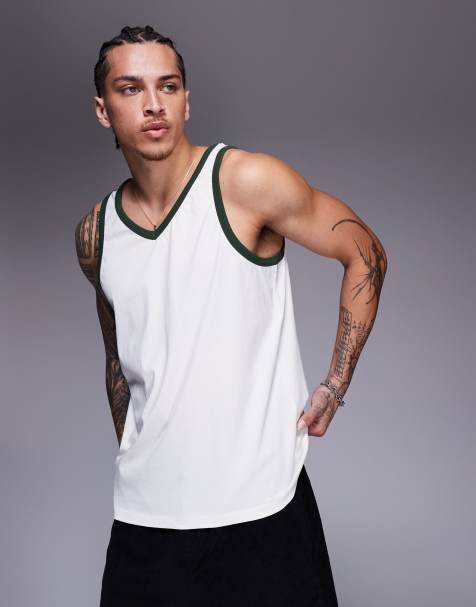ASOS DESIGN v neck vest with contrast seam in cream - view 1