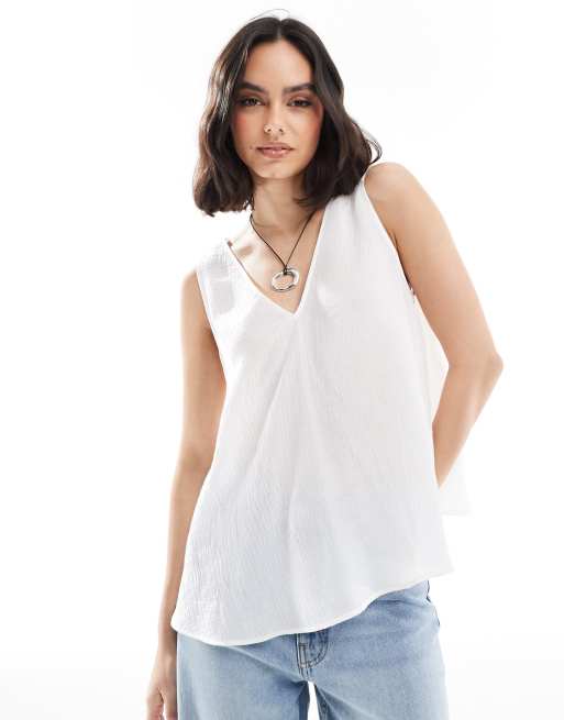 ASOS DESIGN V neck volume sheer smock cami in white