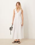 [ASOS DESIGN] ASOS DESIGN v neck waisted button down midi dress in off white 12 off white